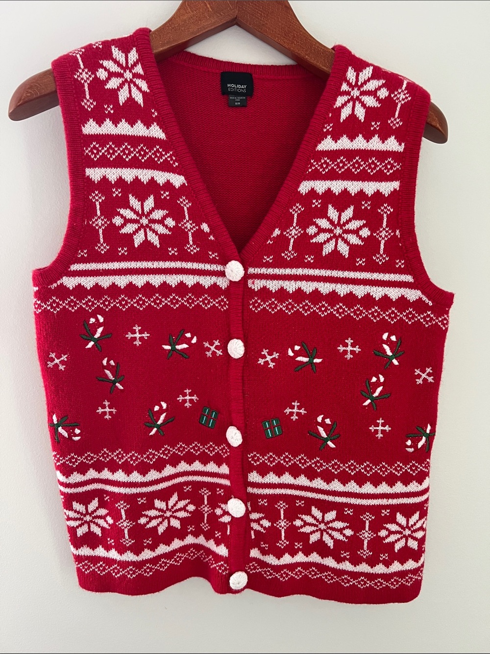 Holiday Editions | 90s KMART Red & White Festive V-Neck Sweater Vest Size M